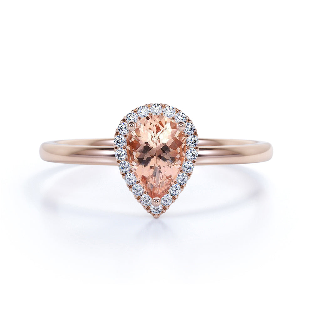 Elegant 1.25 Carat Pear Pink Morganite and Diamond Pave Engagement Ring in White Gold