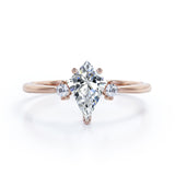 Trio Stone 0.55 carat Kite Moissanite and Diamond Sleek Engagement Ring in Black Gold