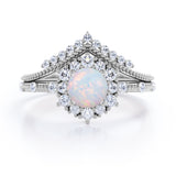 Vintage 1.40 Ct Round Cut Lab Created Opal Bridal Set