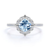 Flower Style 1.50 ct Cushion Aquamarine Halo Engagement Ring