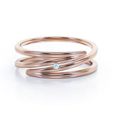 Solitaire 0.05 Carat Round Cut Dainty Moonstone Spiral Stackable Ring In Rose Gold