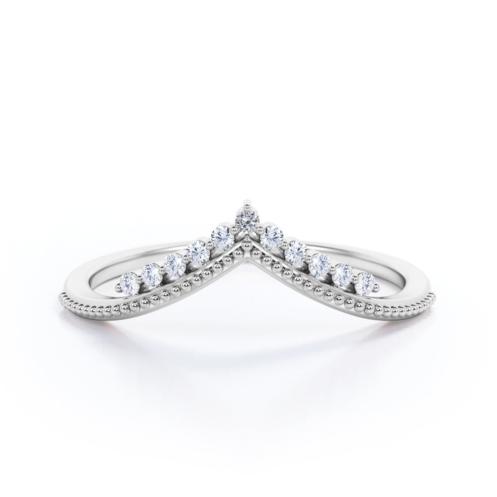 Milgrain-Bordered Band 0.15 TCW Round Shaped Diamond Pave-Prong Wedding Band in Black Gold