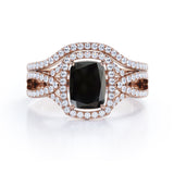 2 Carat Emerald cut Lab Black Diamond Wedding Ring Set in White Gold