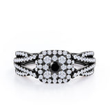 Double Infinity Split Shank - 1.4 Carat Round Shaped Black Diamond - Flush Cluster Halo Engagement Ring in White Gold