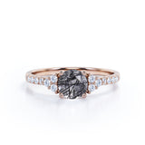 1.50 ct Round Black Rutilated Quartz Cluster Engagement Ring