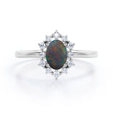 Halo 1.25 Ct Oval Cut Lab Created Black Opal Engagement Ring