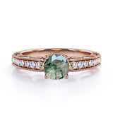 1.25 Carat Round Green Moss Agate Vintage Ring