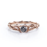 Three Stone 0.65 ct Round Black Rutilated Quartz Engagement Ring