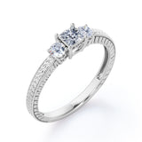 1 carat princess cut Moissanite and diamond art deco engagement ring in white gold