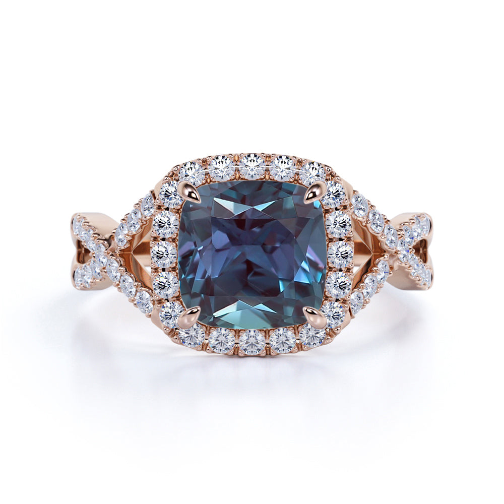 Infinity 2.50 Ct Cushion Lab Alexandrite Engagement Ring