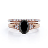 Unique 1.50 Carat Oval cut Lab Black Diamond Bridal Set with semi eternity band in Rose Gold