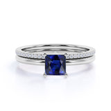 Solitaire 1.25 Ct Princess Cut Lab Sapphire Bridal Set