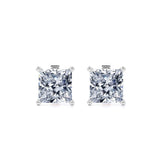 Certified - 4 Prong - 3 Carat Princess Cut Moissanite - Solitaire Stud Earrings - 18K White Gold Plating Over Silver