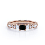 1.25 Carat Princess Cut Lab Grown Black Diamond 3 Stone Engagement Ring In White Gold
