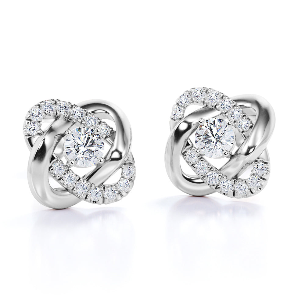 Flower Knot 0.43 CT TDW Round Certified Lab Diamond Twisted French Pave Stud Earrings in Yellow Gold