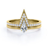 Classy Minimalist 0.7 carat Kite Shape Moissanite and Diamond Bridal Ring Set in Black Gold