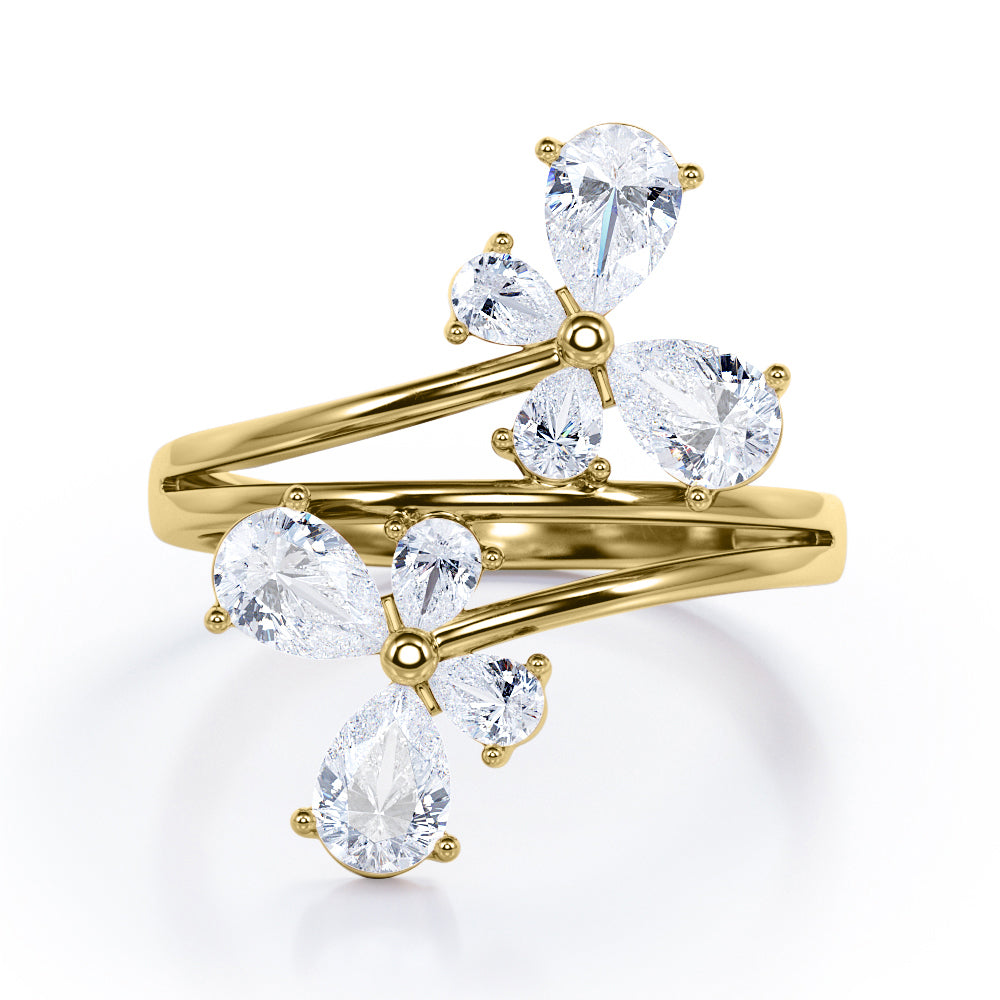 Twinning Butterflies 2 carat Pear Moissanite Luxury Ring in Rose Gold