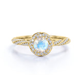 1.25 Carat Round Moonstone and Diamond Engagement Ring in Rose Gold - Blue Moonstone Ring