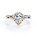 1.25 Carat Pear Cut Moissanite Twisted Wedding Ring Set