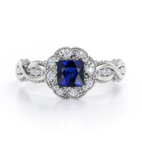 Beaded Halo 1.15 Carat Princess Cut Lab-Created Sapphire And Diamond Infinity Engagement Ring In Rose Gold