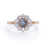 Flower 1 Ct Round Salt and Pepper Diamond Engagement Ring