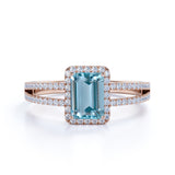 1.75 ct Emerald Aquamarine Halo Split Shank Engagement Ring