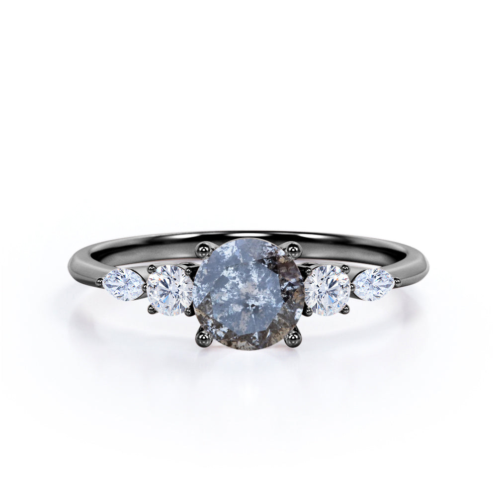 Five Stone 0.55 Ct Round Salt and Pepper Diamond Engagement Ring