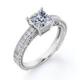 Art Deco Pave Set 0.50 Carat Princess Cut Diamond Vintage Milgrain Engagement Ring In White Gold