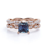 Infinity 1.75 Ct Princess Lab Alexandrite Bridal Set