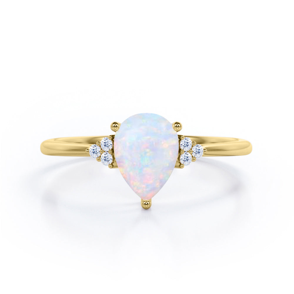 1.05 Ct Pear Cut Lab Created Opal Seven Stone Engagement Ring