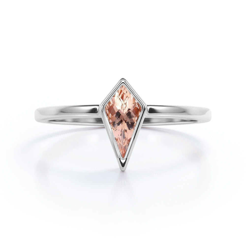 Stunning 1 carat Kite Morganite and Moissanite in Bezel Setting Engagement Ring in Black Gold