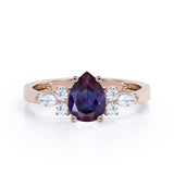 Four Prong Basket Set 1.45 Carat Pear Cut Lab Created Alexandrite  And Diamond  Seven Stone Engagement Ring In White Gold