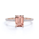 1.25 Carat emerald cut Morganite and Diamond Engagement Ring in 10k Rose Gold