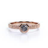 Antique Filigree 1 Carat Round Cut Mystic Black Rutilated Quartz Bezel Set Engagement Ring in Rose Gold