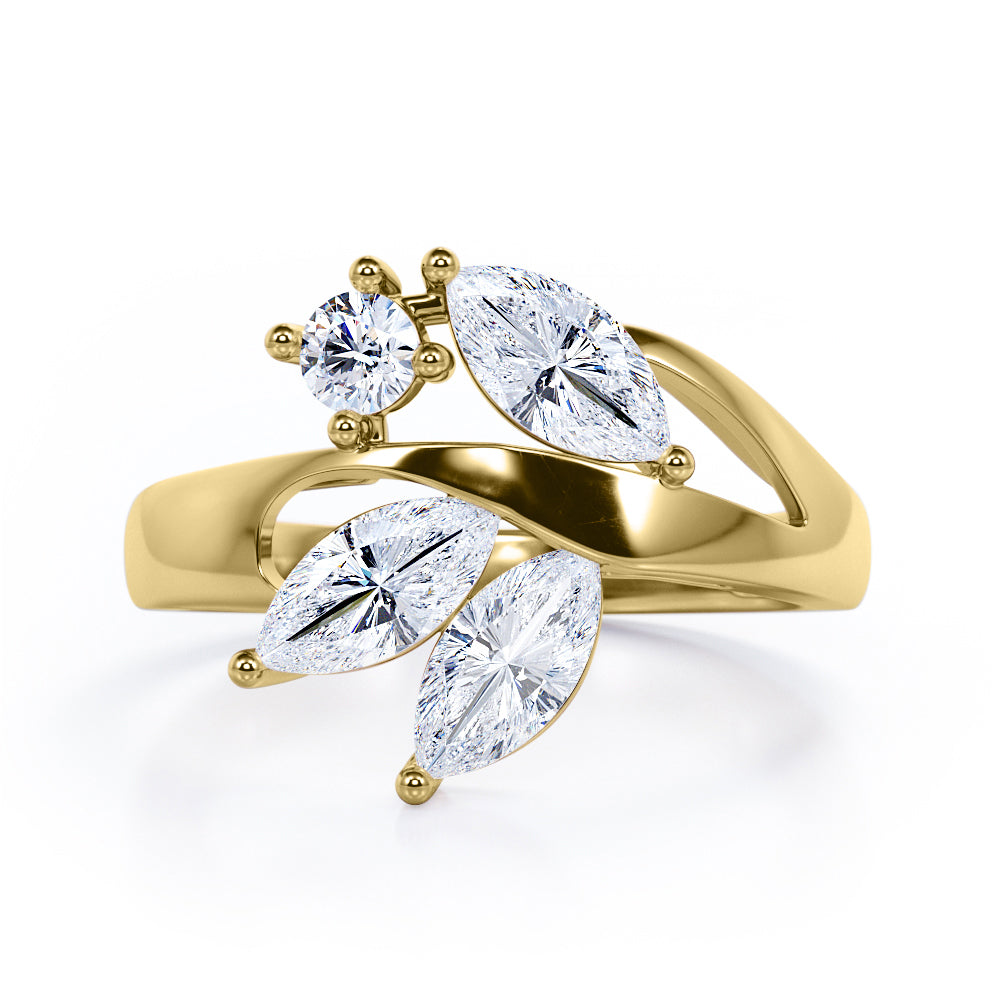 Nature-Inspired Four Stones Marquise and Round Moissanite Promise Ring in Rose Gold