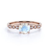 1.10 Carat Round Shape Moonstone Wedding Ring in Rose Gold - Vintage Moonstone Ring