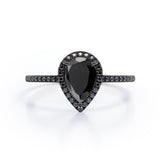 1.45 ct Pear Lab Black Diamond Halo Pave Engagement Ring