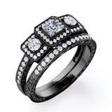 1.25 Carat Princess Cut Moissanite And Diamond Three Stone Trilogy Wedding Ring Set In White Gold