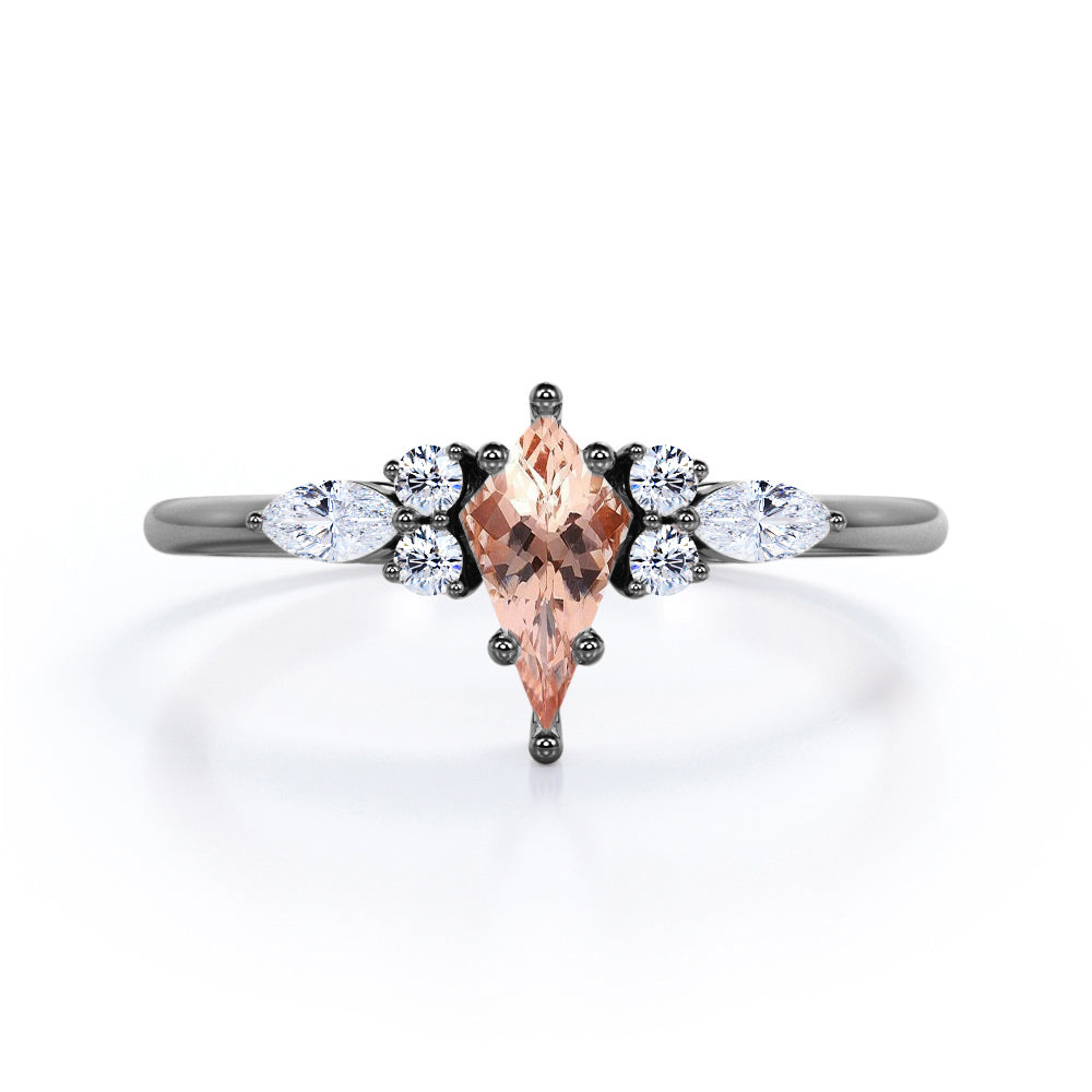 Classic Seven Stone 0.55 carat Kite Morganite and Moissanite Dainty Engagement Ring in White Gold