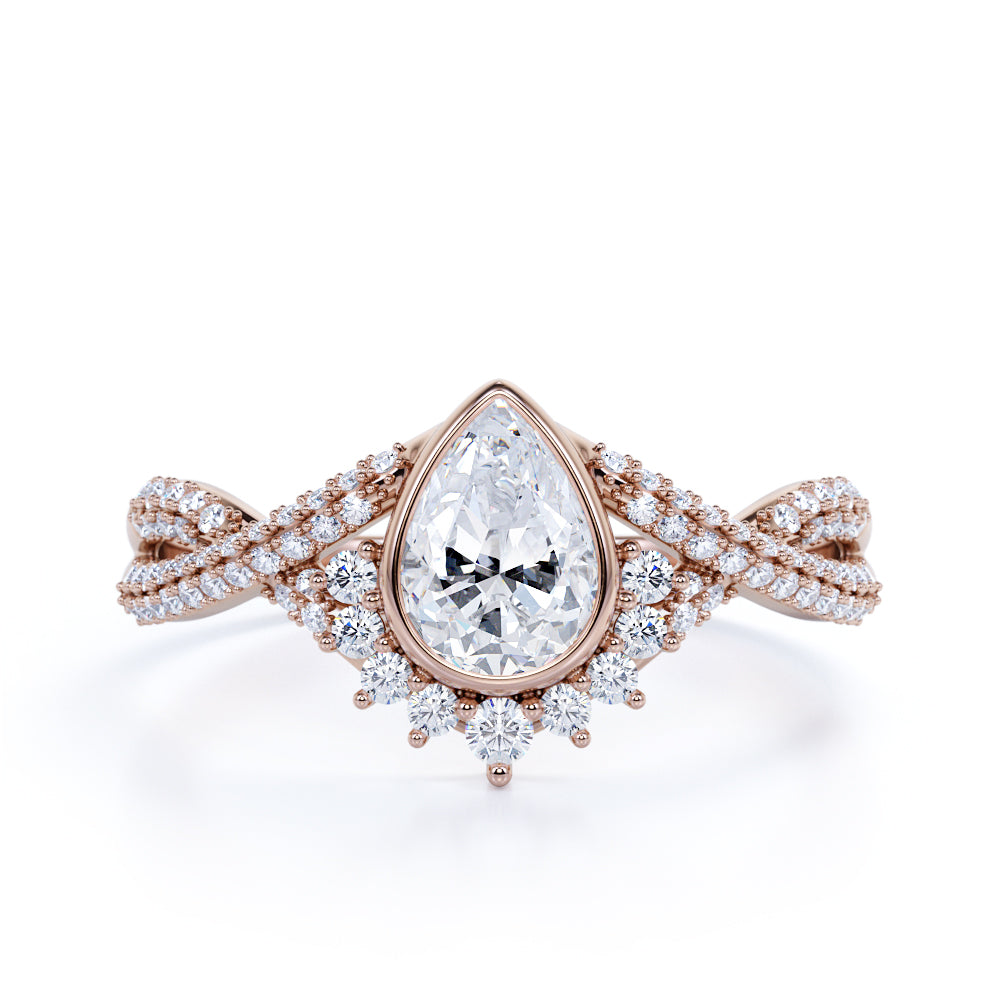 1.50 Carat Pear Moissanite Halo Engagement Ring