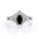 Antique Artdeco 1.25 Oval cut Lab Black Diamond Wedding Bridal Set in Rose Gold