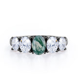 Oval Basket Set 1.25 carat Moss Green Agate and moissanite Fine Jewelry Ring in Rose Gold