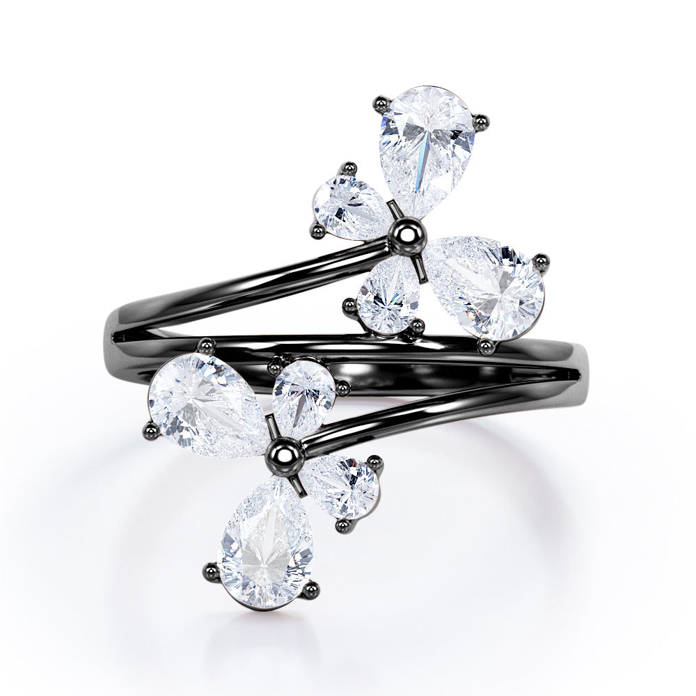 Twinning Butterflies 2 carat Pear Moissanite Luxury Ring in Rose Gold