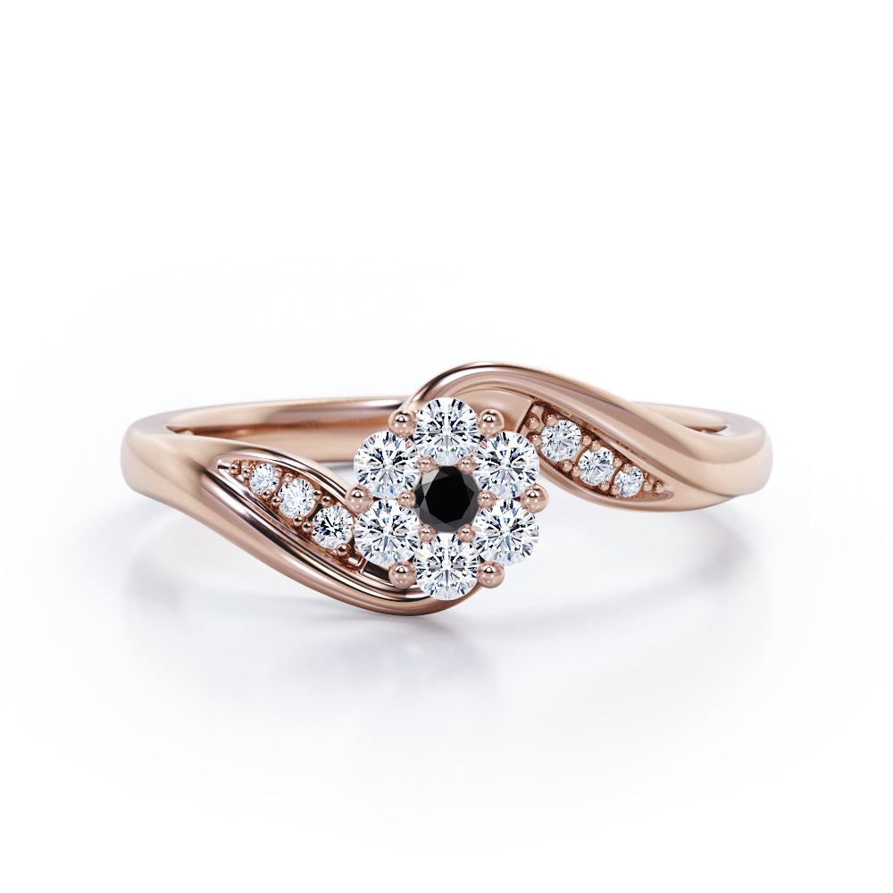 Floral Cloud Clustered 0.55 carat Round Black Diamond Distorted Engagement Ring in White Gold