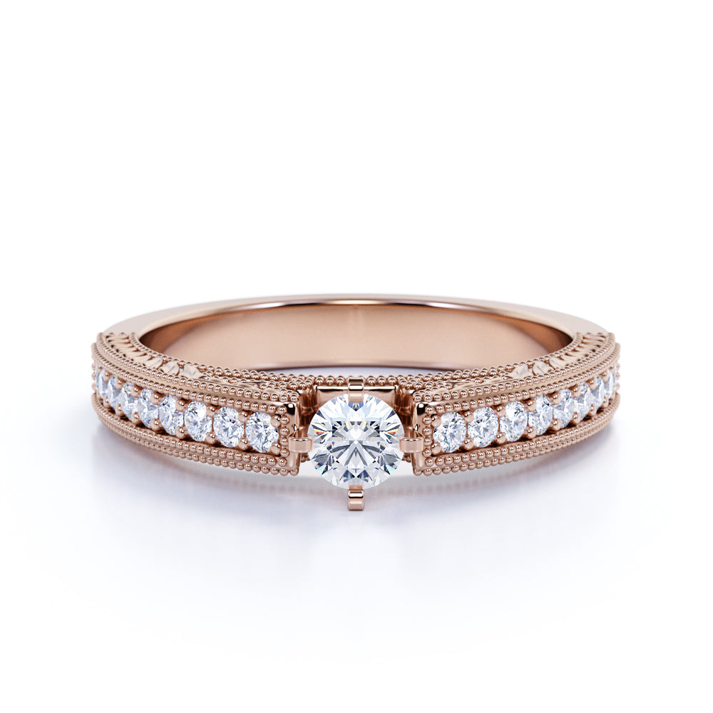 Classic Solitaire 0.75 ct TDW Round Cut Diamond Pave Set Engagement Ring in 10K Black Gold