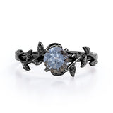 Solitaire 0.50 Carat Round Cut Genuine Icy Dark Grey Salt and Pepper Diamond Nature Inspired Engagement Ring In White Gold.