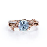 1.25 Carat Cushion Cut Aquamarine And Diamond Nature-Inspired Wedding Ring Set in White Gold