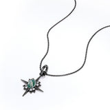 Vintage North Star pendant with 1.10 carat Oval Green Moss Agate and Moissanite Necklace in White Gold