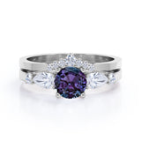 Affordable 1.45 Carat Round Cut Lab Created Alexandrite  And Diamond  Five Stone Wedding Ring Set In White Gold