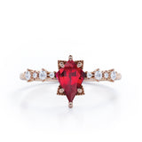 Fancy Star 0.6 carat Kite Lab Ruby and Diamonds Engagement Ring in Rose Gold